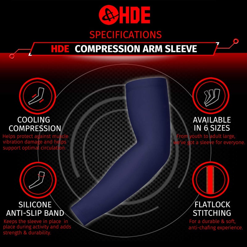 HDE Arm Sleeves for Men Women, Compression Sleeve Arm UV Protection Basketball Baseball Football Navy Blue - L - Image 3